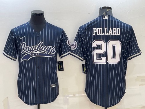 Men's Dallas Cowboys #20 Tony Pollard Navy With Patch Cool Base Stitched Baseball Jersey